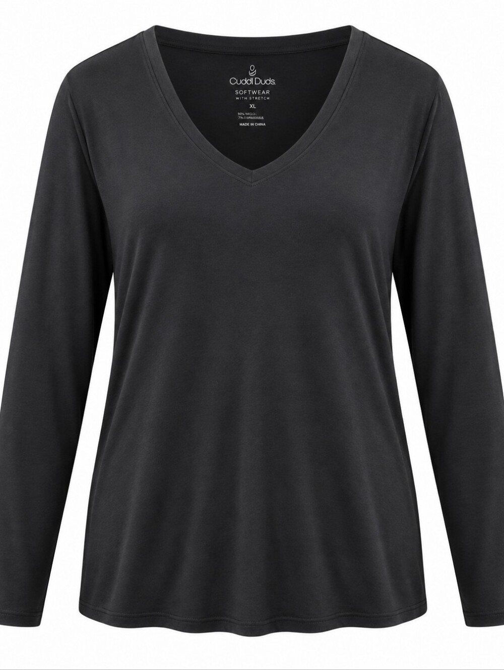 CUDDL DUDS | Softwear Stretch Black Modal V-Neck Long Sleeve Tee | XL